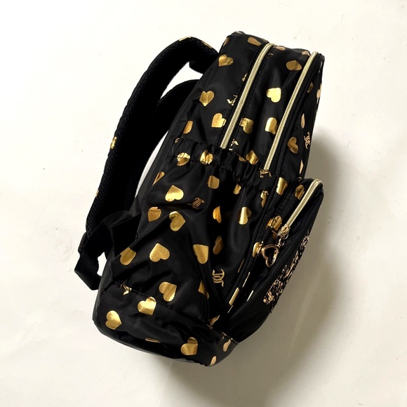 NWT JUICY COUTURE Black Gold Heart Sequin Logo Backpack School Travel Bag